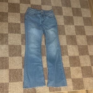 Fashion Nova Light Blue Flare Jeans with Raw Hem